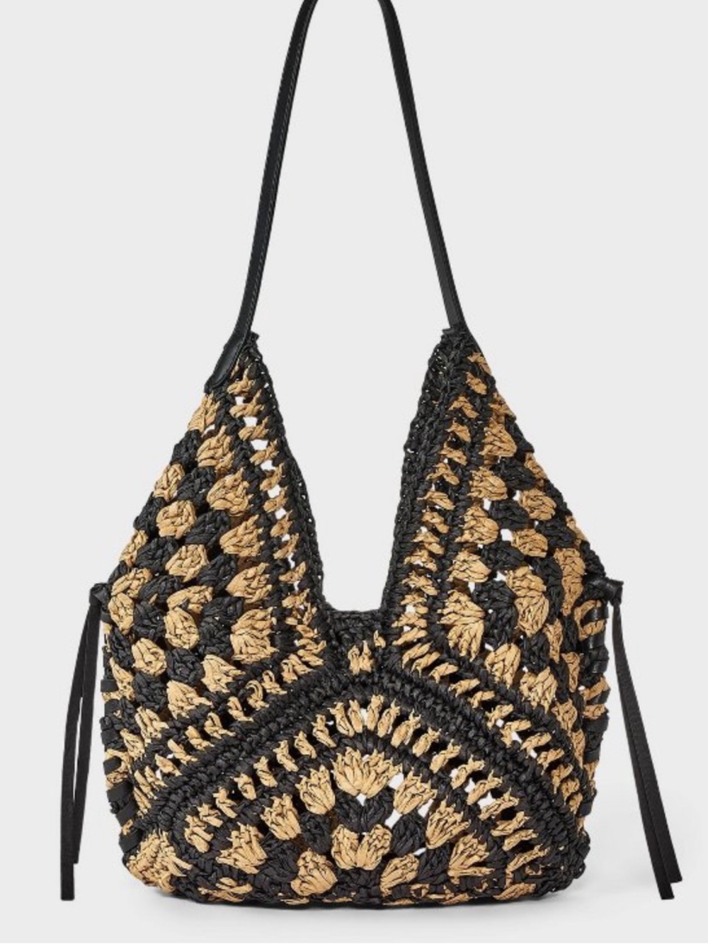 Small Handwoven Black and Tan Crochet Shoulder Bag for summer. Never used.